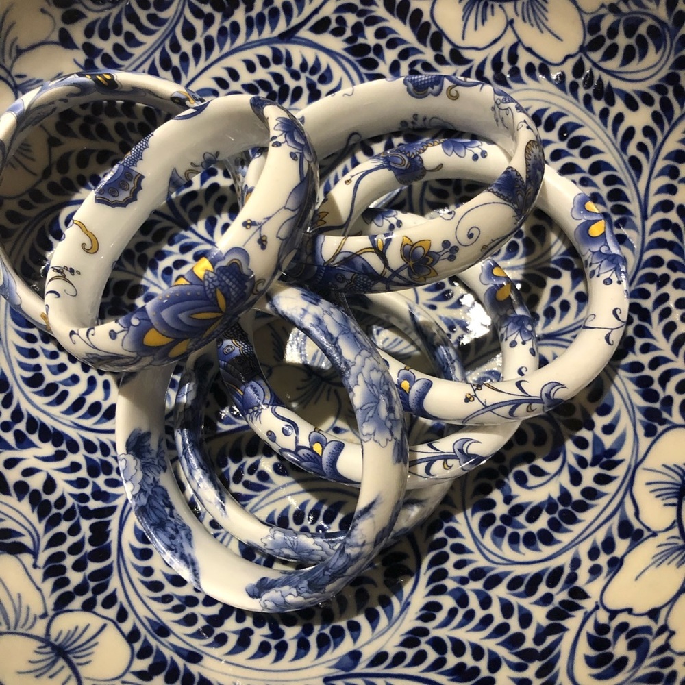 Gorgeous fine china hand painted Chinoiserie bangle bracelets